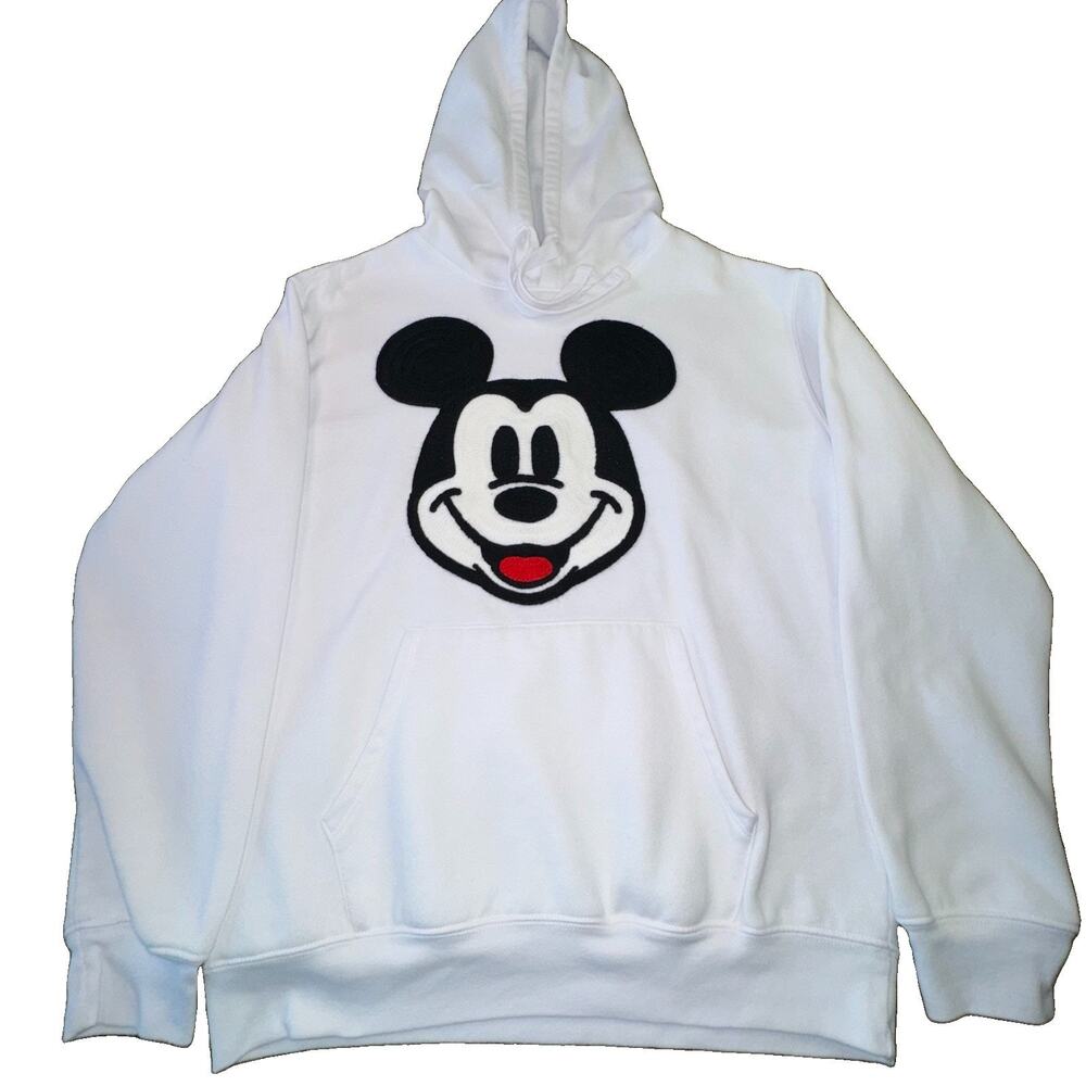 Disney Mickey Mouse Hoodie White Women’s Size Medium Chenille Appliqué